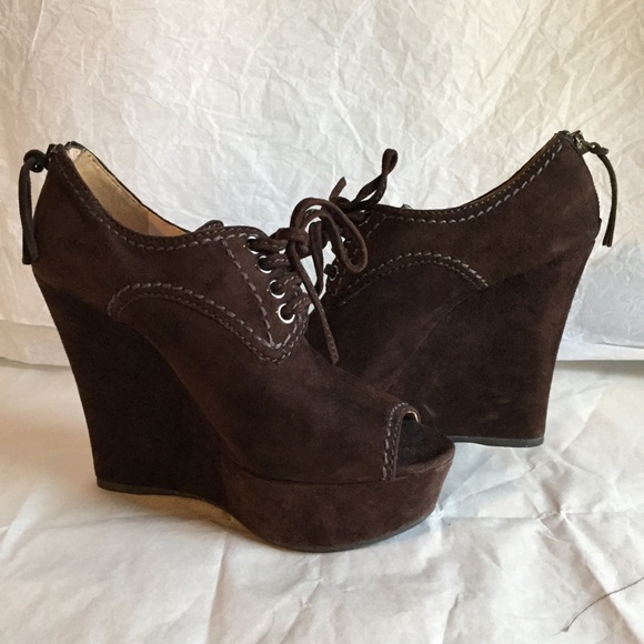 MIU MIU BROWN SUEDE WEDGES SZ-37.5 - Picture 6 of 8